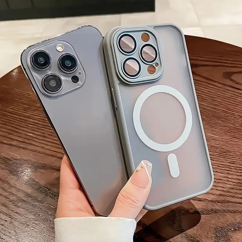 Magnetic Wireless Charge iPhone Case - Luxury Matte Translucent Hard PC Armor Shockproof Camera Lens Protection Cover for 16 15 14 13 12 11 Pro Max Plus