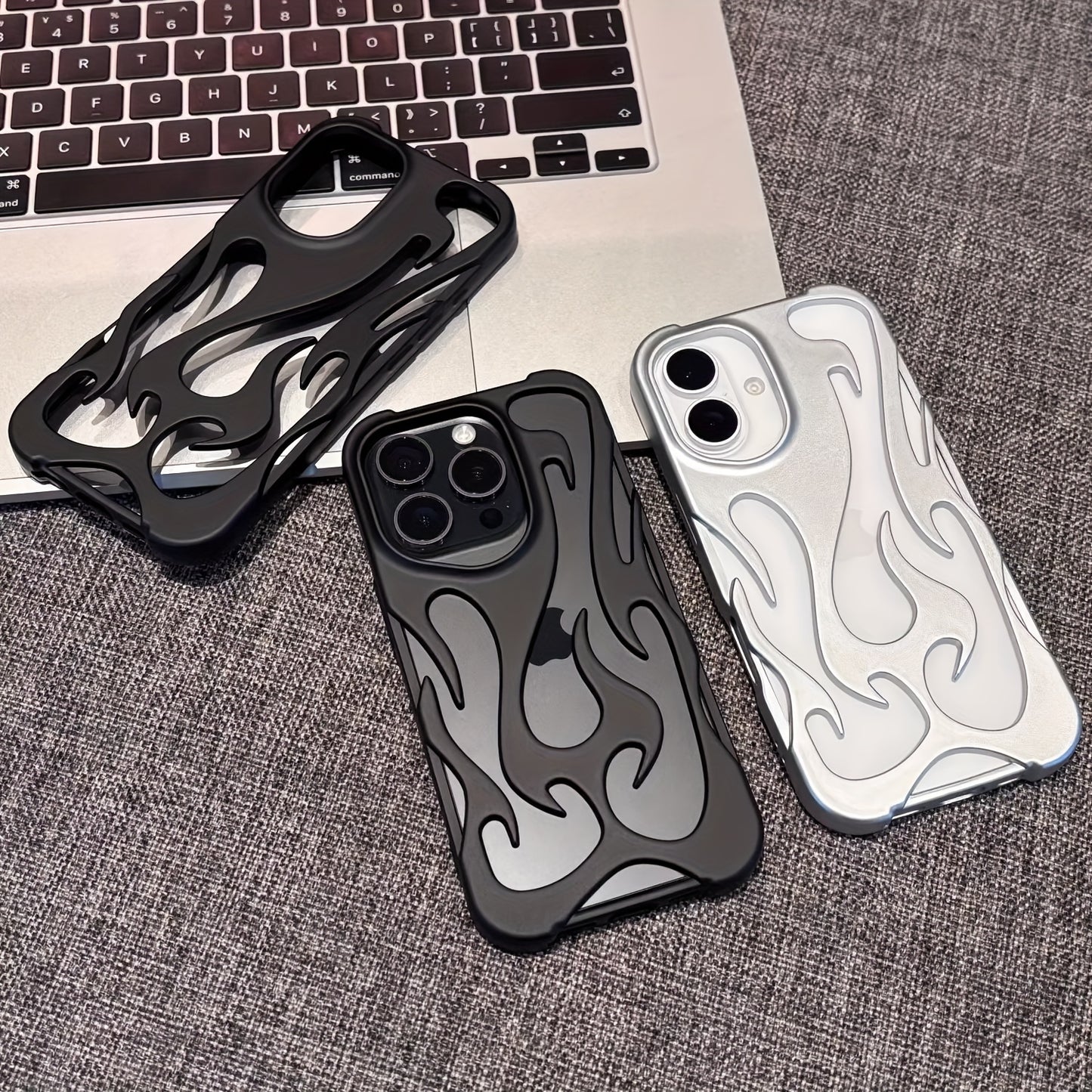 The New Creative Hollow Flame Pattern Phone Case Is Suitable for Iphone 16, 15, 14, 13, 12, And Promax, Featuring a Stylish Design with Ventilation for Drop Protection.