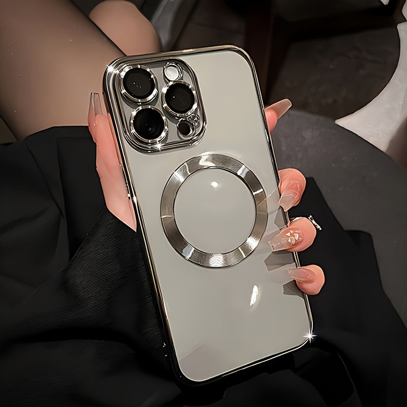 Magnetic Mobile Phone Case with Electroplating, Compatible with Iphone 16/15/14/13/12/11 Plus/Pro/Pro - Includes Lens Protection Film - Supports Wireless Charging - Stylish Design - Perfect Gift for Iphone Owners.