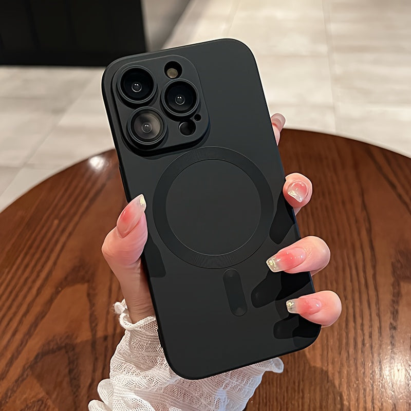 Luxury Matte Magnetic Wireless Charging Case Compatible with for iphone 16 15 14 13 12 11 Pro Max Plus with Glass Lens Protector Shockproof Soft TPU Cover