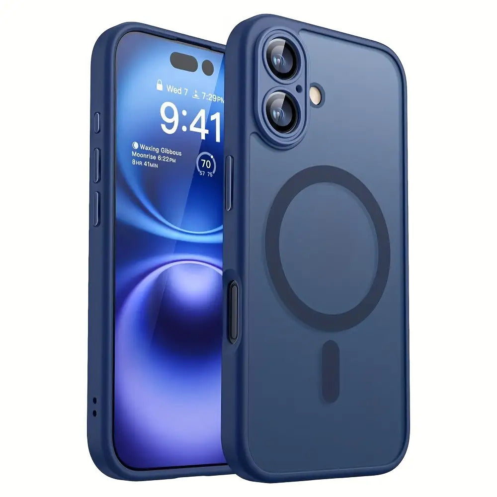 Luxury Translucent Case for iPhone 16 15 14 13 12 11 Pro Max 16 15 14 Plus with Magnetic Wireless Charging and Matte Lens Protector