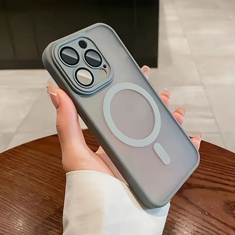 Magnetic Wireless Charge iPhone Case - Luxury Matte Translucent Hard PC Armor Shockproof Camera Lens Protection Cover for 16 15 14 13 12 11 Pro Max Plus