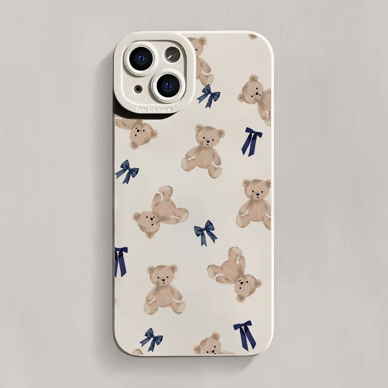 Cartoon Bear and Bow Pattern UV Printing Matte Phone Angel Eyes Soft Phone Case Cover 360 Degree Full Protection Suitable for iPhone 16 11 12 13 14 15 Pro Max XR X/ XS 7 8 Plus SE Mini for Smartphone