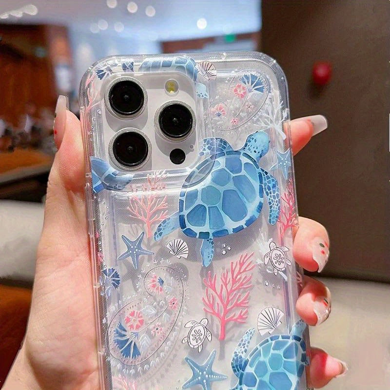1pc Ocean Turtle Pattern Air Cushion Phone Case for Iphone 16 15 13 12 11 14 Pro Max Mini XR XS 7 8 14 15 Plus Transparent Protective Case