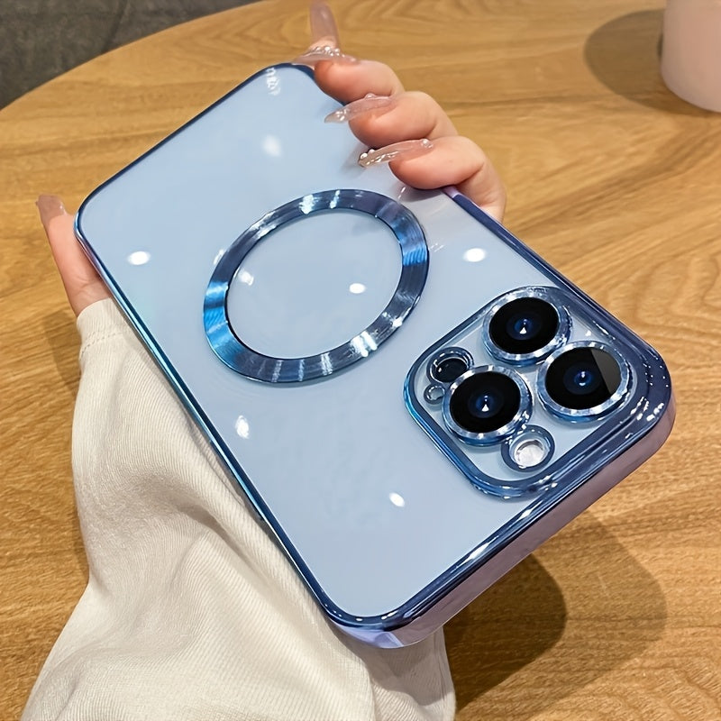 Magnetic Mobile Phone Case with Electroplating, Compatible with Iphone 16/15/14/13/12/11 Plus/Pro/Pro - Includes Lens Protection Film - Supports Wireless Charging - Stylish Design - Perfect Gift for Iphone Owners.