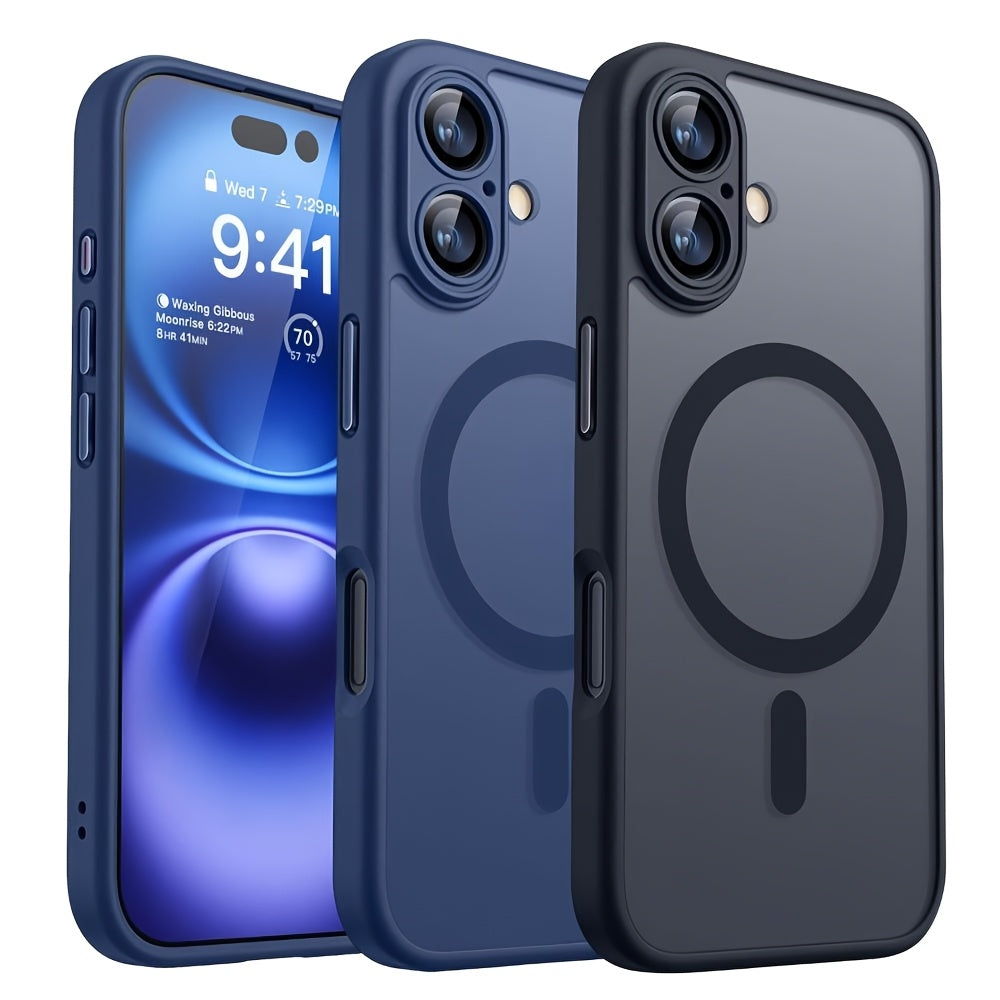 Luxury Translucent Case for iPhone 16 15 14 13 12 11 Pro Max 16 15 14 Plus with Magnetic Wireless Charging and Matte Lens Protector