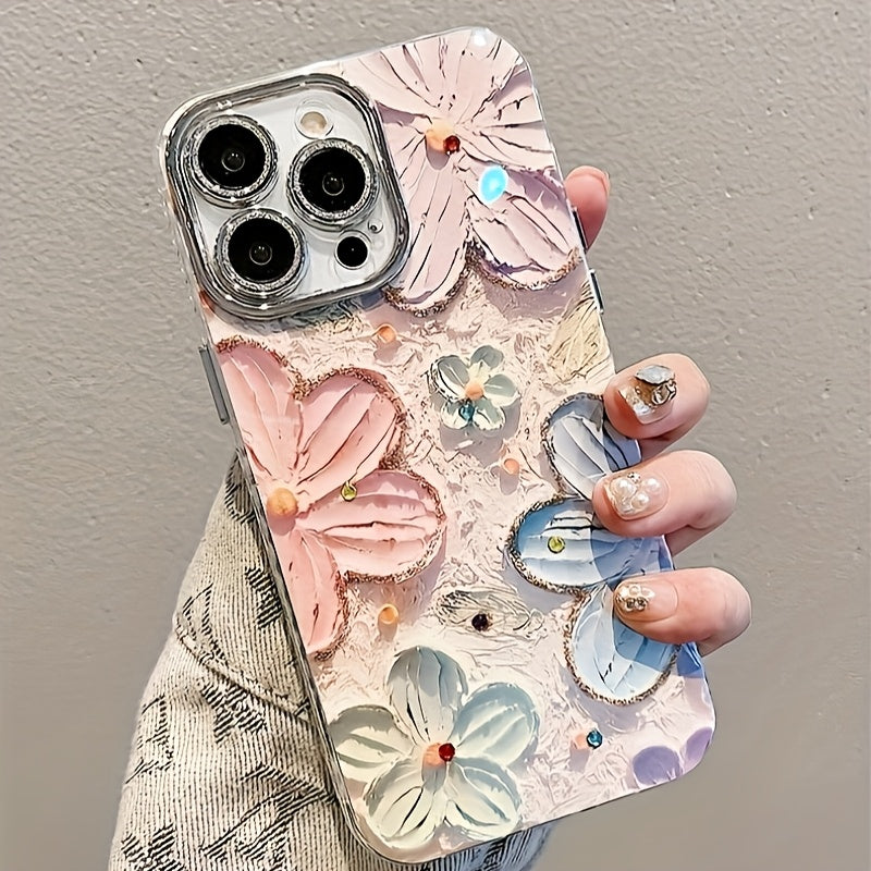 Hand-Painted Colorful Floral Phone Case, Suitable for Apple iPhone 11/12/13/14/16/15/14/13/12/11 Pro Max XS/XR/X/7/8 Plus - Silvery Feather Yarn - Multicolor Flowers 399XS