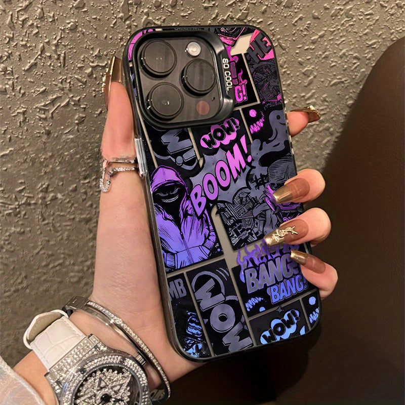 Colorful Silvery graffiti black purple comic suitable for iPhone 15/14/13/12/11/XS/XR/X/8/7/Plus/Pro Max frosted phone case trendy and fashionable
