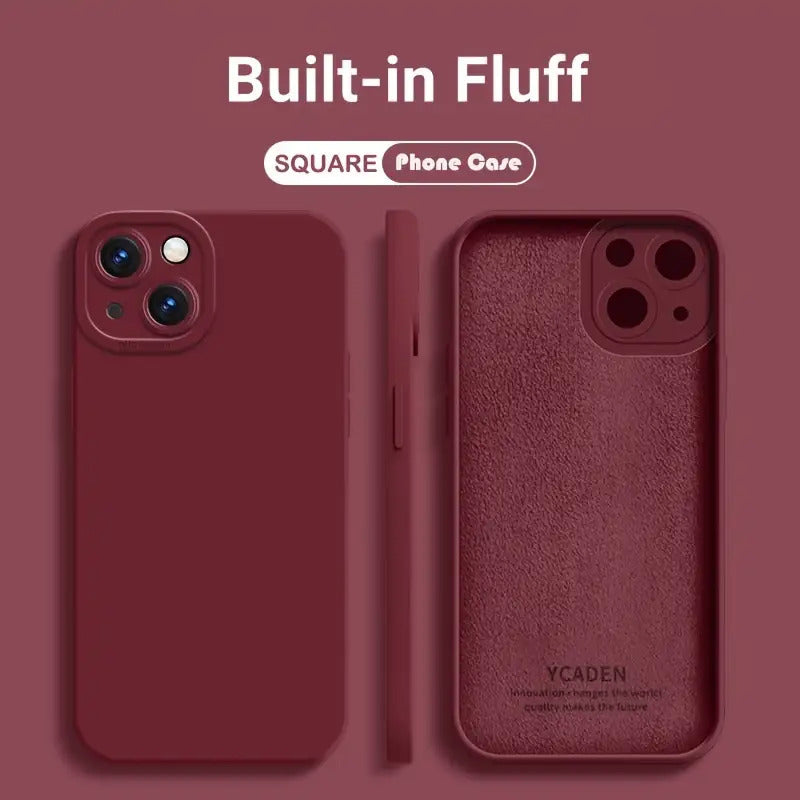 Liquid Silicone Phone Case for iPhone 11 12 13 14 Pro Max 14 Plus Camera Protective Built-in Fluff Soft Cover