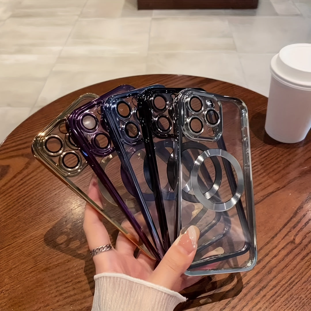 Magnetic Mobile Phone Case with Electroplating, Compatible with Iphone 16/15/14/13/12/11 Plus/Pro/Pro - Includes Lens Protection Film - Supports Wireless Charging - Stylish Design - Perfect Gift for Iphone Owners.