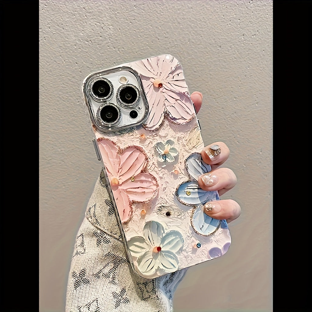 Hand-Painted Colorful Floral Phone Case, Suitable for Apple iPhone 11/12/13/14/16/15/14/13/12/11 Pro Max XS/XR/X/7/8 Plus - Silvery Feather Yarn - Multicolor Flowers 399XS
