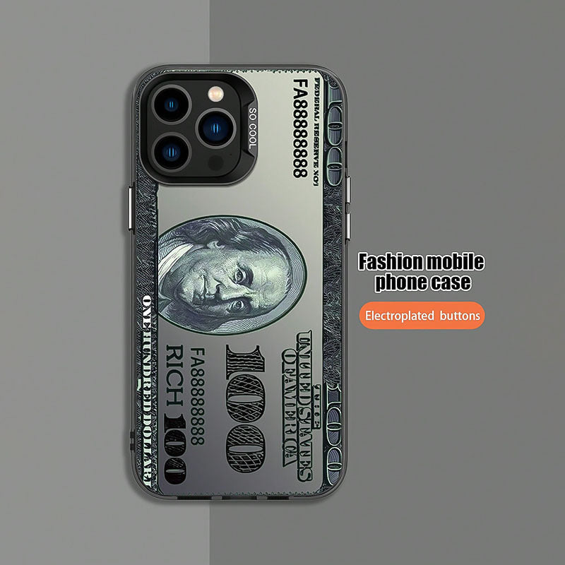 1 new 100 dollar bill pattern mobile phone case, suitable for Apple iPhone 16 15 14 13 12 11Pro Max mobile phone protective case, iPhone XS XR X 8 7 Plus, creative boy black mobile phone case birthday Christmas gift Halloween gift boyfriend gift to father