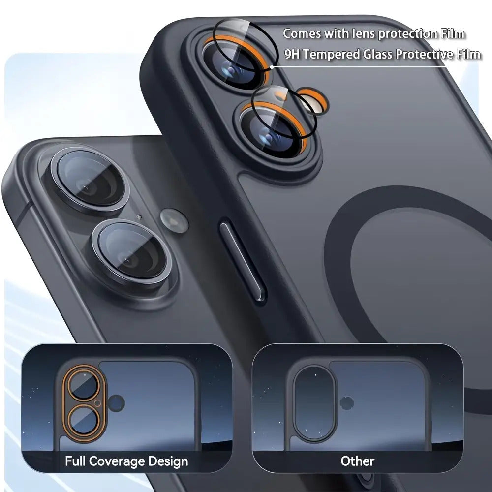 Luxury Translucent Case for iPhone 16 15 14 13 12 11 Pro Max 16 15 14 Plus with Magnetic Wireless Charging and Matte Lens Protector