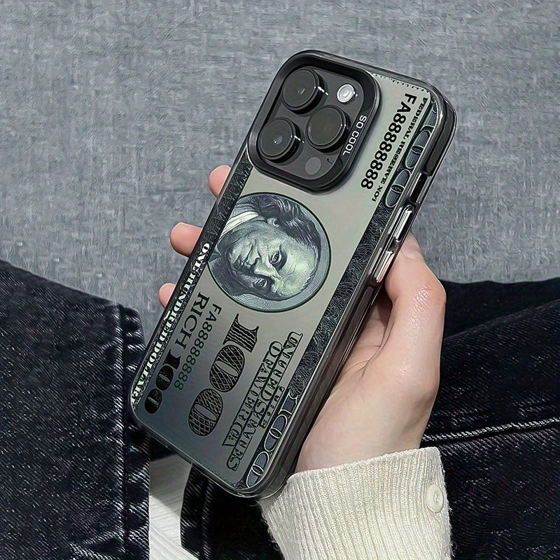 1 new 100 dollar bill pattern mobile phone case, suitable for Apple iPhone 16 15 14 13 12 11Pro Max mobile phone protective case, iPhone XS XR X 8 7 Plus, creative boy black mobile phone case birthday Christmas gift Halloween gift boyfriend gift to father
