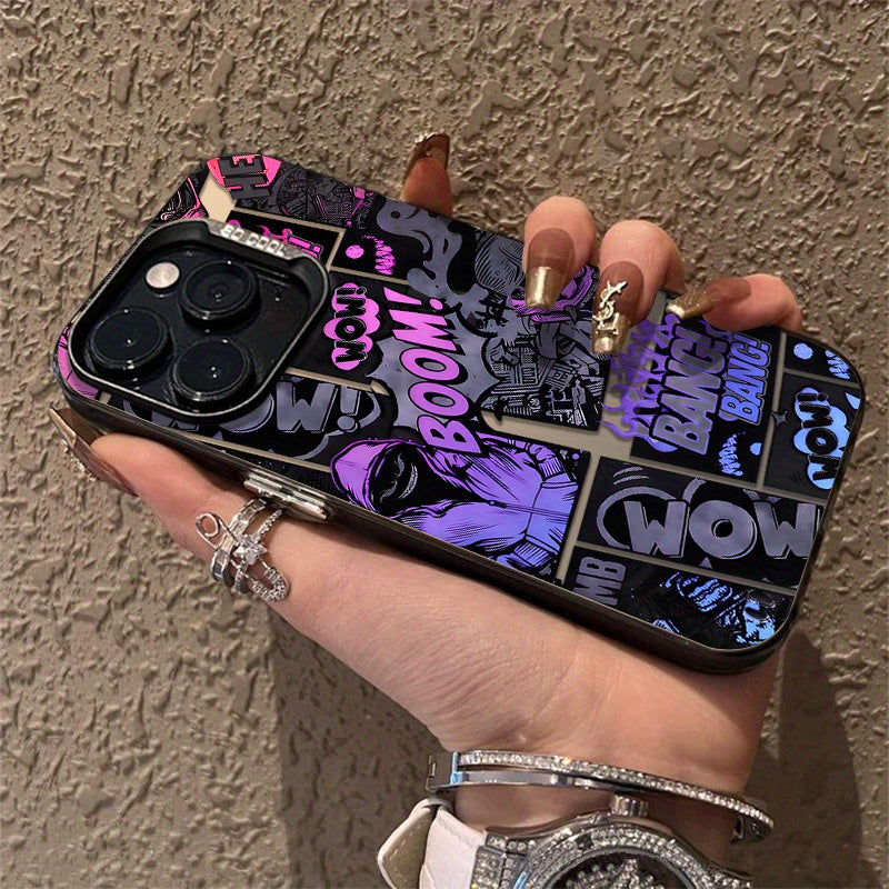 Colorful Silvery graffiti black purple comic suitable for iPhone 15/14/13/12/11/XS/XR/X/8/7/Plus/Pro Max frosted phone case trendy and fashionable