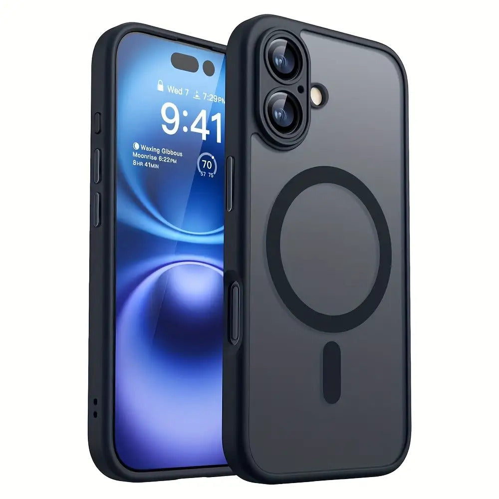 Luxury Translucent Case for iPhone 16 15 14 13 12 11 Pro Max 16 15 14 Plus with Magnetic Wireless Charging and Matte Lens Protector
