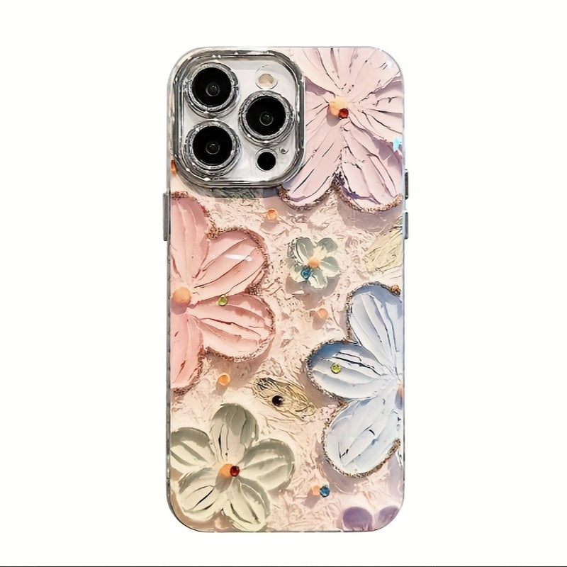 Hand-Painted Colorful Floral Phone Case, Suitable for Apple iPhone 11/12/13/14/16/15/14/13/12/11 Pro Max XS/XR/X/7/8 Plus - Silvery Feather Yarn - Multicolor Flowers 399XS