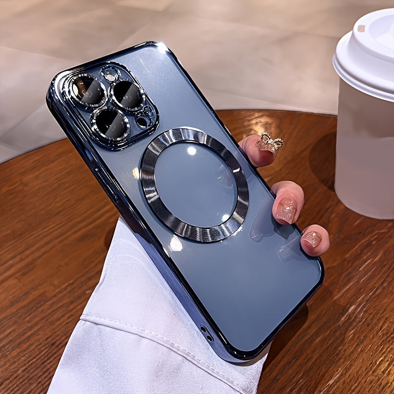 Magnetic Mobile Phone Case with Electroplating, Compatible with Iphone 16/15/14/13/12/11 Plus/Pro/Pro - Includes Lens Protection Film - Supports Wireless Charging - Stylish Design - Perfect Gift for Iphone Owners.
