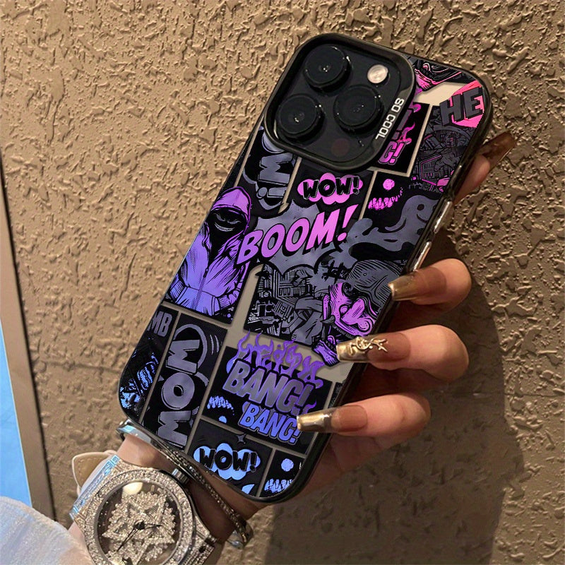 Colorful Silvery graffiti black purple comic suitable for iPhone 15/14/13/12/11/XS/XR/X/8/7/Plus/Pro Max frosted phone case trendy and fashionable