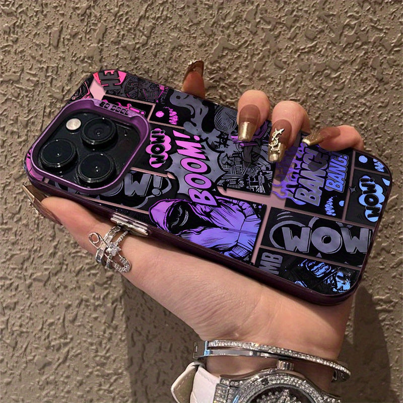 Colorful Silvery graffiti black purple comic suitable for iPhone 15/14/13/12/11/XS/XR/X/8/7/Plus/Pro Max frosted phone case trendy and fashionable