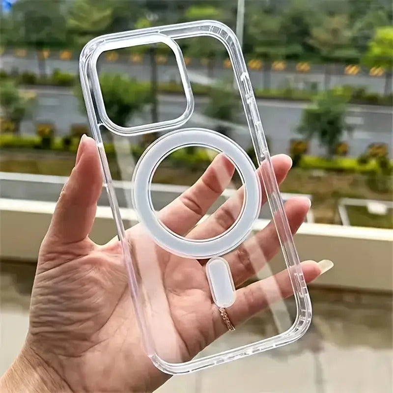 The Transparent Magnetic Phone Case Is Suitable for High-Definition Clarity And Does Not Interfere with The Screen Protector for Apple Iphone Models from X to 16 Series, Featuring a Hard Back And Soft Edges.