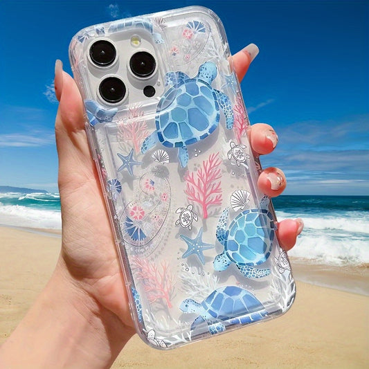1pc Ocean Turtle Pattern Air Cushion Phone Case for Iphone 16 15 13 12 11 14 Pro Max Mini XR XS 7 8 14 15 Plus Transparent Protective Case