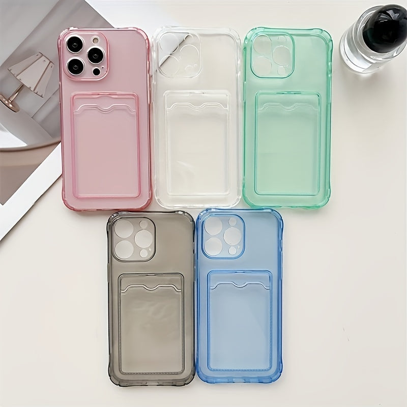 Clear Simple Transparent Card Slot Bag Phone Case, Soft Protective Case for iPhone 16 15 14 13 12 11 XS XR X 7 8 Mini Plus Pro Max Wallet Id/Bank Card/Card Sleeve Phone Case/Can Hold Photos