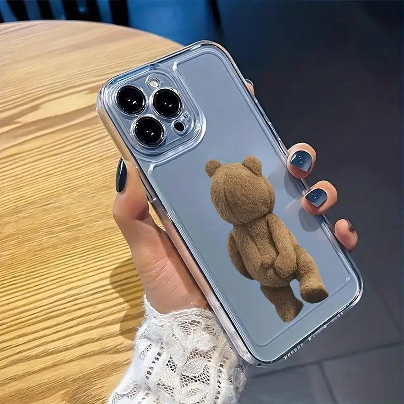 Transparent Full-Cover Cartoon Teddy Bear Back TPU Protective Mobile Phone Case, Suitable for Iphone 15/14/13/12/11/Xs/Xr/X/7/8/16Pro/15Plus/16Pro Max Protective Case