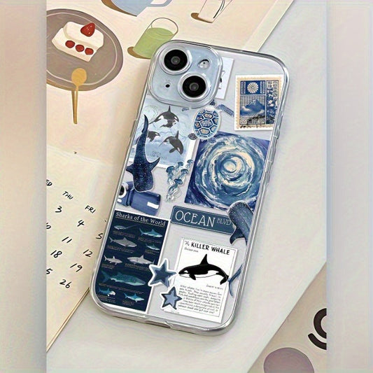 Transparent TPU Phone Case with Patterns of Ocean Sharks, Sea Turtles, And Jellyfish, Compatible with for iphone 16, 15, 14, 13, 12, 11, XS, XR, X, 7, 8, 12/13 Mini Plus Pro Max SE, Perfect for Birthday Or Valentine'S Day Gifts for Friends Or Partners.