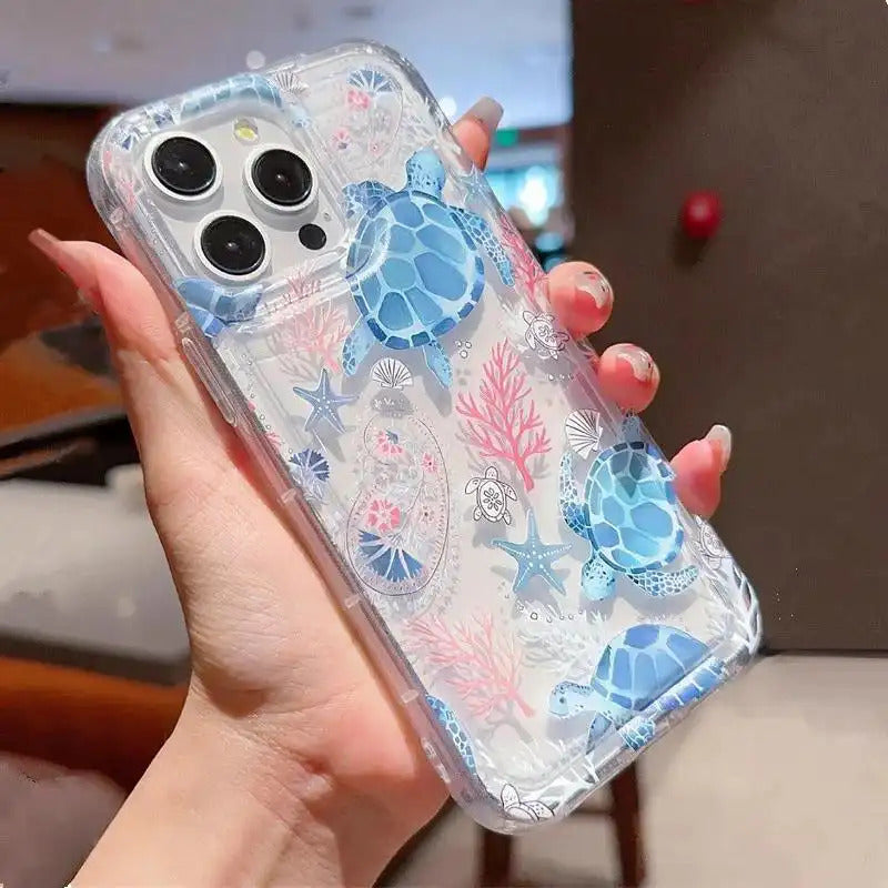 1pc Ocean Turtle Pattern Air Cushion Phone Case for Iphone 16 15 13 12 11 14 Pro Max Mini XR XS 7 8 14 15 Plus Transparent Protective Case