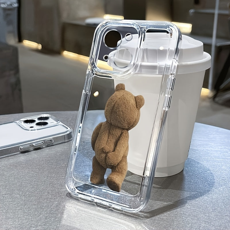 Transparent Full-Cover Cartoon Teddy Bear Back TPU Protective Mobile Phone Case, Suitable for Iphone 15/14/13/12/11/Xs/Xr/X/7/8/16Pro/15Plus/16Pro Max Protective Case