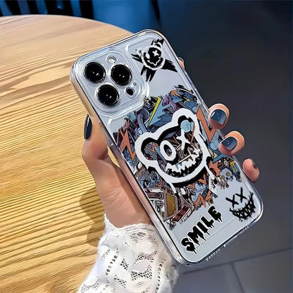 Super Cool Bear Graffiti Transparent Mobile Phone Case, Suitable for iPhone Models, Anti-fall, Protective Case, Popular Style