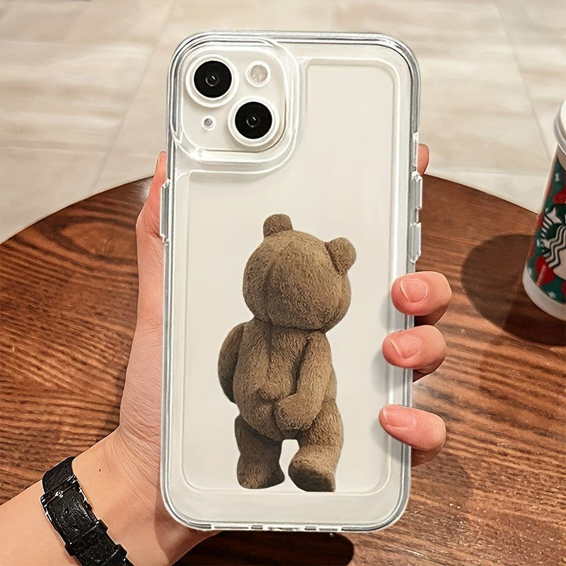 Transparent Full-Cover Cartoon Teddy Bear Back TPU Protective Mobile Phone Case, Suitable for Iphone 15/14/13/12/11/Xs/Xr/X/7/8/16Pro/15Plus/16Pro Max Protective Case