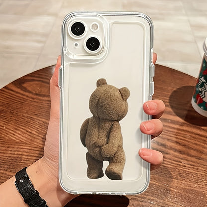 Transparent Full-Cover Cartoon Teddy Bear Back TPU Protective Mobile Phone Case, Suitable for Iphone 15/14/13/12/11/Xs/Xr/X/7/8/16Pro/15Plus/16Pro Max Protective Case