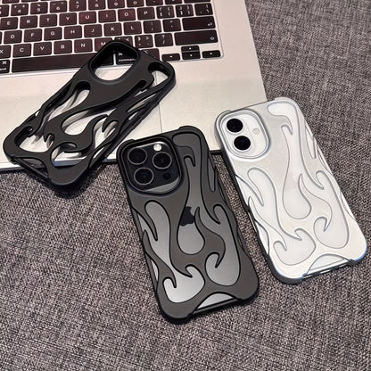 The New Creative Hollow Flame Pattern Phone Case Is Suitable for Iphone 16, 15, 14, 13, 12, And Promax, Featuring a Stylish Design with Ventilation for Drop Protection.