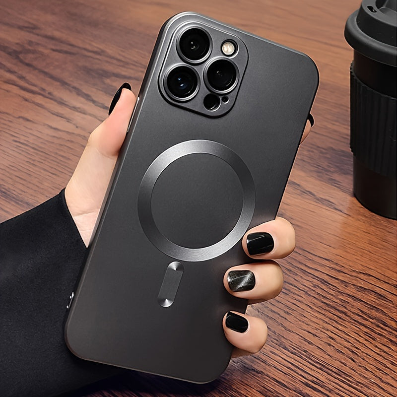 Luxury Matte Magnetic Wireless Charging Case Compatible with for iphone 16 15 14 13 12 11 Pro Max Plus with Glass Lens Protector Shockproof Soft TPU Cover