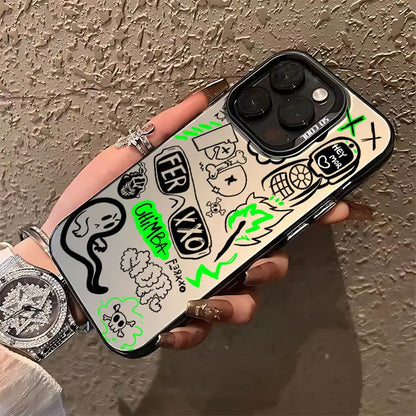 Street Trend: Black Mobile Phone Case, Graffiti and Text Patterns Bring a Trendy and Personal Touch, Suitable for iPhone 16 15, 14, 13, 12, 11 Pro Max, XS, XR