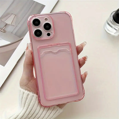Clear Simple Transparent Card Slot Bag Phone Case, Soft Protective Case for iPhone 16 15 14 13 12 11 XS XR X 7 8 Mini Plus Pro Max Wallet Id/Bank Card/Card Sleeve Phone Case/Can Hold Photos