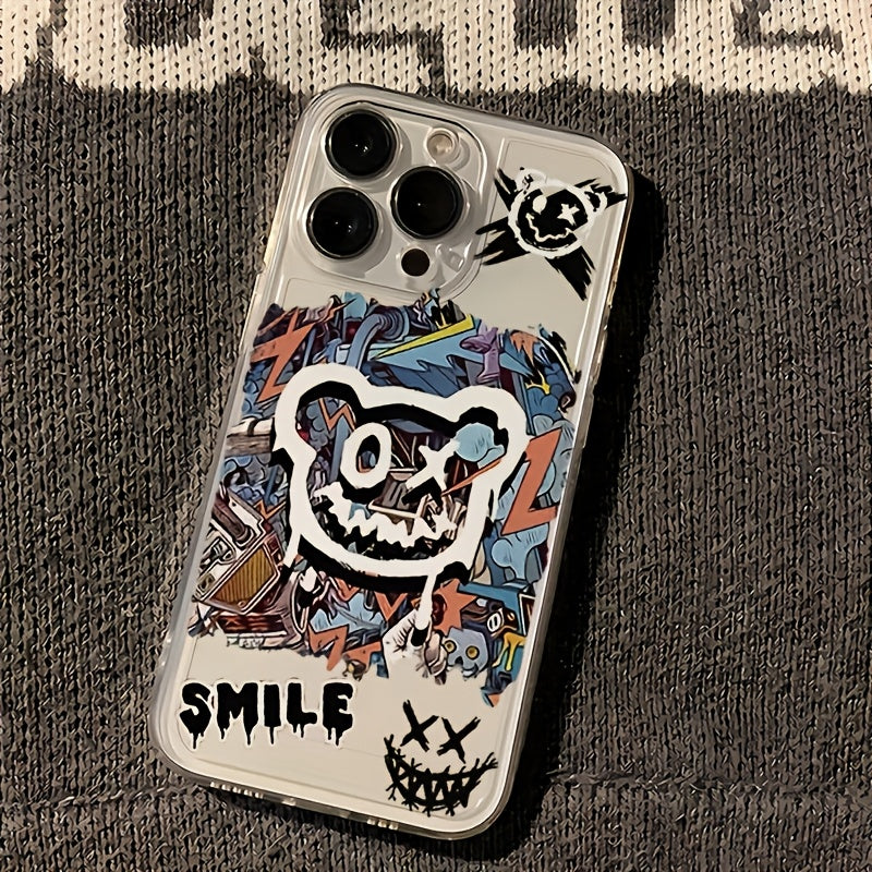 Super Cool Bear Graffiti Transparent Mobile Phone Case, Suitable for iPhone Models, Anti-fall, Protective Case, Popular Style