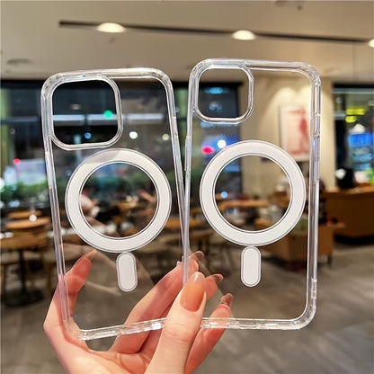The Transparent Magnetic Phone Case Is Suitable for High-Definition Clarity And Does Not Interfere with The Screen Protector for Apple Iphone Models from X to 16 Series, Featuring a Hard Back And Soft Edges.