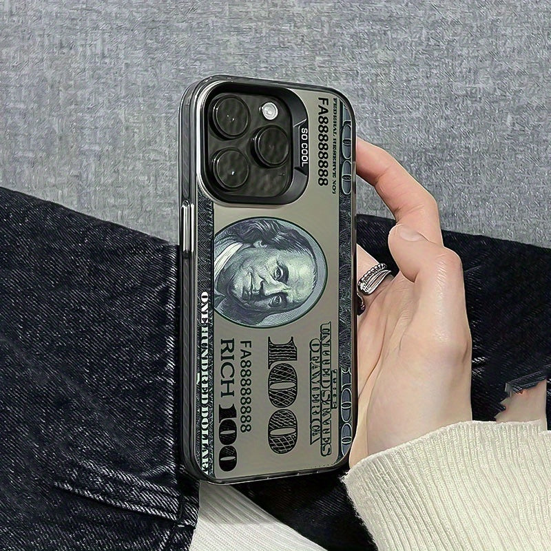 1 new 100 dollar bill pattern mobile phone case, suitable for Apple iPhone 16 15 14 13 12 11Pro Max mobile phone protective case, iPhone XS XR X 8 7 Plus, creative boy black mobile phone case birthday Christmas gift Halloween gift boyfriend gift to father