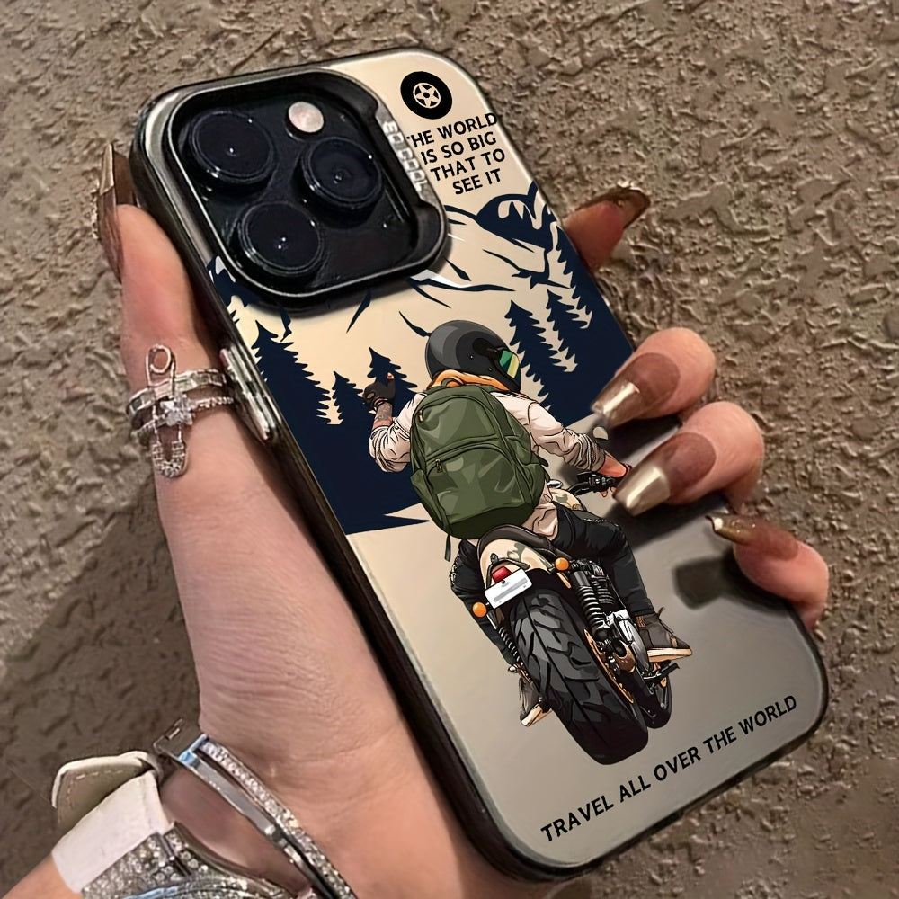 A Trendy Motorcycle-Themed Phone Case, Featuring IMD Technology for Shock Resistance And Anti-Slip Protection, Compatible with Iphone Models 16/11/13/15/15 Plus/15 Pro/15 Pro Max/12/14 Pro Max/Xs/Xr/11 Pro/11 Pro Max/12 Pro/12 Pro Max/13 Pro/13 Pro Max/14