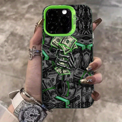 Trendy Money Skeleton Hand Pattern Phone Case, Suitable for Iphone 16Promax 16Pro 16Plus 16 15Promax 15Pro 15Plus 15 14Promax 14Pro 14 13Promax 13Pro 13 12Promax 12Pro 12 11Promax 11Pro 11, Stylish Phone Shock Absorber Cover