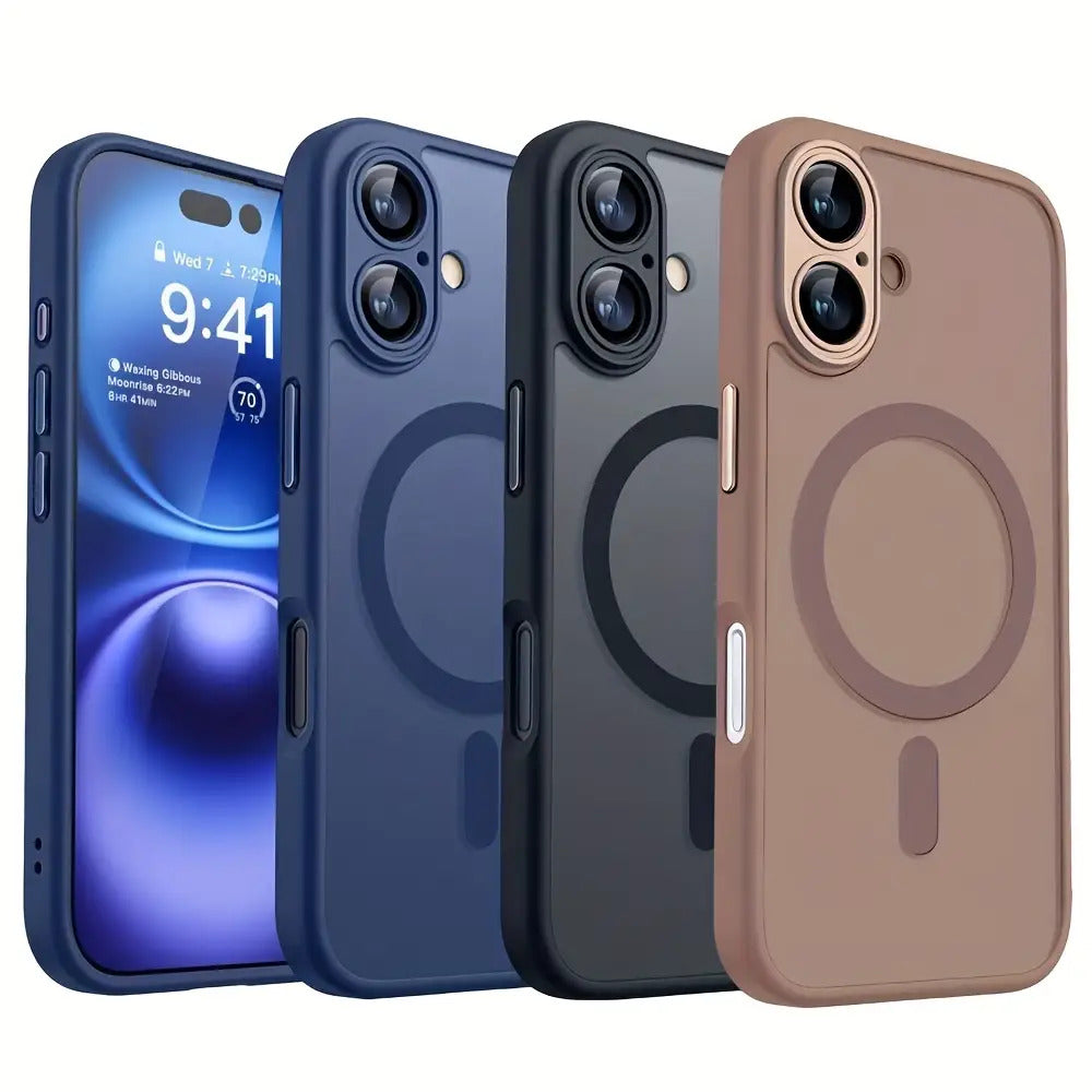 Luxury Translucent Case for iPhone 16 15 14 13 12 11 Pro Max 16 15 14 Plus with Magnetic Wireless Charging and Matte Lens Protector