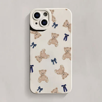 Cartoon Bear and Bow Pattern UV Printing Matte Phone Angel Eyes Soft Phone Case Cover 360 Degree Full Protection Suitable for iPhone 16 11 12 13 14 15 Pro Max XR X/ XS 7 8 Plus SE Mini for Smartphone