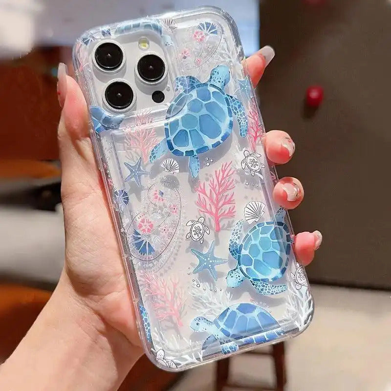 1pc Ocean Turtle Pattern Air Cushion Phone Case for Iphone 16 15 13 12 11 14 Pro Max Mini XR XS 7 8 14 15 Plus Transparent Protective Case