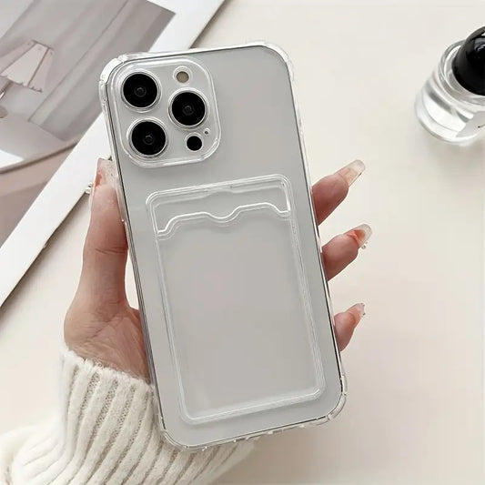Clear Simple Transparent Card Slot Bag Phone Case, Soft Protective Case for iPhone 16 15 14 13 12 11 XS XR X 7 8 Mini Plus Pro Max Wallet Id/Bank Card/Card Sleeve Phone Case/Can Hold Photos