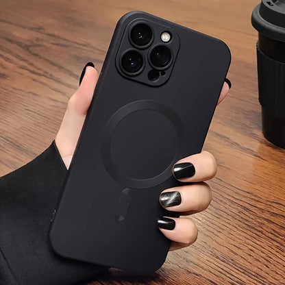 Luxury Matte Magnetic Wireless Charging Case Compatible with for iphone 16 15 14 13 12 11 Pro Max Plus with Glass Lens Protector Shockproof Soft TPU Cover