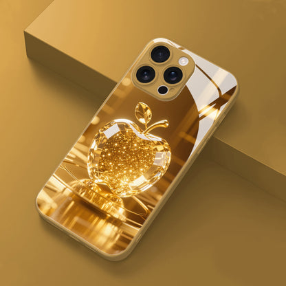 Stylish and Premium Golden Shiny Crystal Apple Pattern Phone Case Suitable for iPhone 16/16Pro/16ProMax/16Plus/16E/15/15Plus/15Pro/15Promax, 14/14Plus/14Pro/14Promax, 13/13Pro/13Promax, 12/12Pro/12Promax, 11/11Pro/11ProMax, High-Quality Glass Protection C