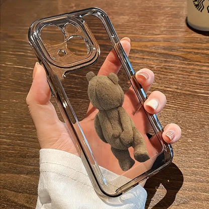 Transparent Full-Cover Cartoon Teddy Bear Back TPU Protective Mobile Phone Case, Suitable for Iphone 15/14/13/12/11/Xs/Xr/X/7/8/16Pro/15Plus/16Pro Max Protective Case